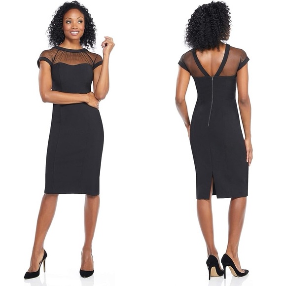 Maggy London Crepe Cocktail Sheath Dress Black Sheer Mesh Formal Career Event 10 - Picture 5 of 13